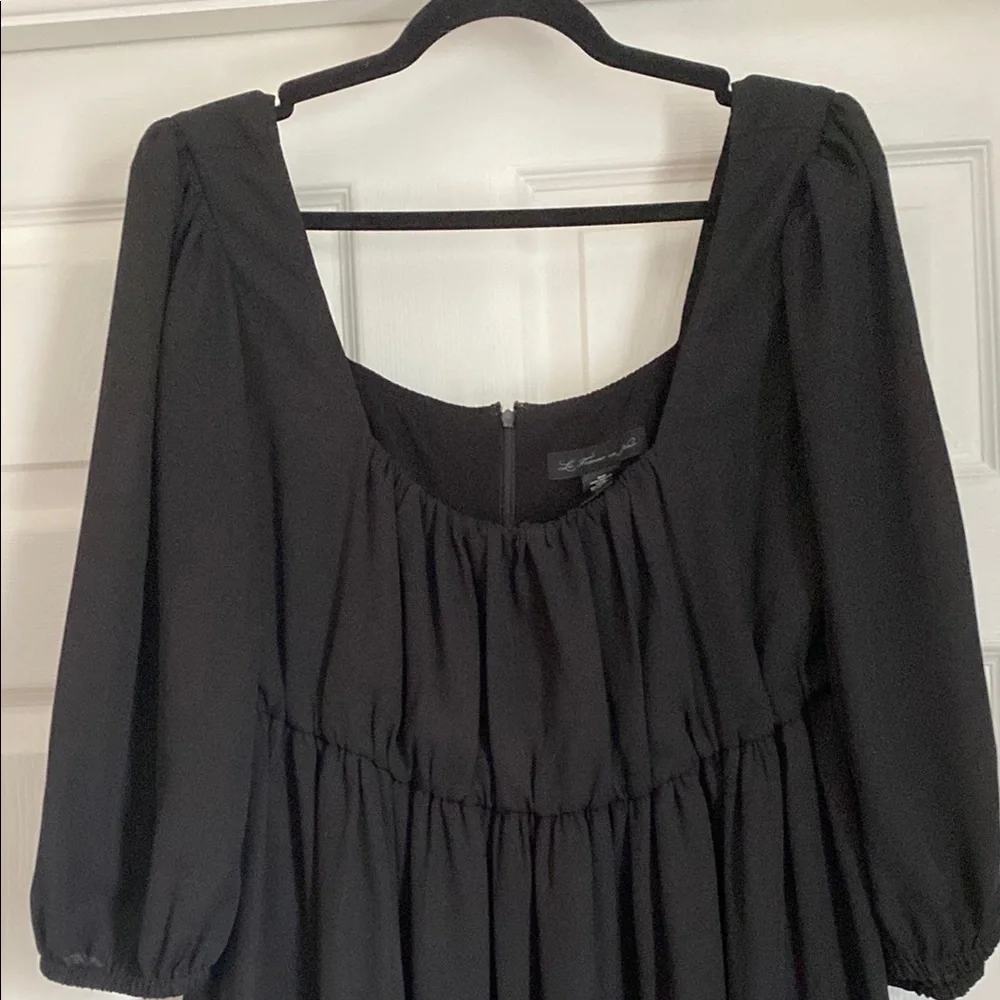 Vixen by Micheline Pitt Black Mini Dress with Puff Sleeves
